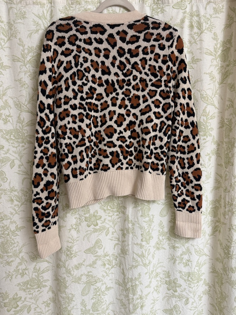 Leopard Print V-Neck Button Cardigan - Beige & Black - Picture 5 of 7